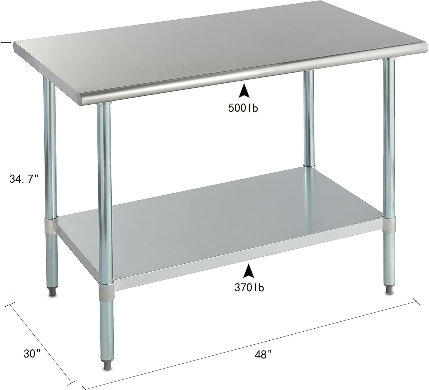 ROCKPOINT Stainless Steel Table for Prep & Work 30x48 Inches, NSF Metal Commercial Kitchen Heavy Duty Table with Adjustable Under Shelf and Table Foot for Restaurant, Home and Hotel