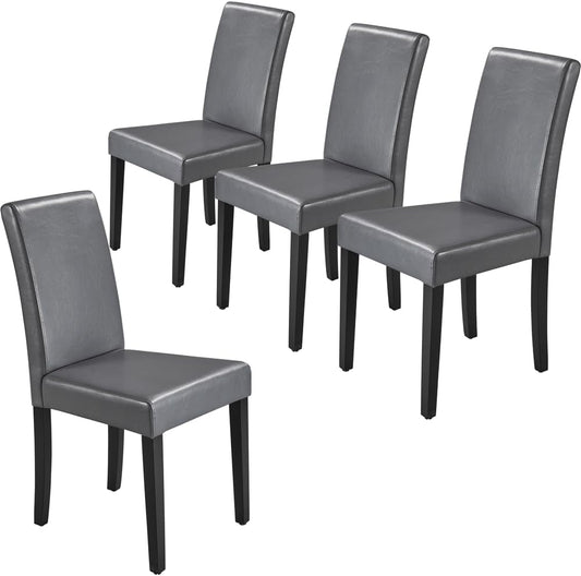Yaheetech Dining Chairs Set of 4 PU Leather Upholstered Parsons Dining Chairs with Solid Wood Legs for Kitchen/Living Room/Restaurant, Modern Style, Gray