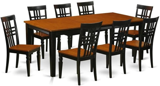 East West Furniture QULG9-BCH-W 9 Piece Dining Table Set Includes a Rectangle Dining Room Table with Butterfly Leaf and 8 Wood Seat Chairs, 40x78 Inch, Black & Cherry