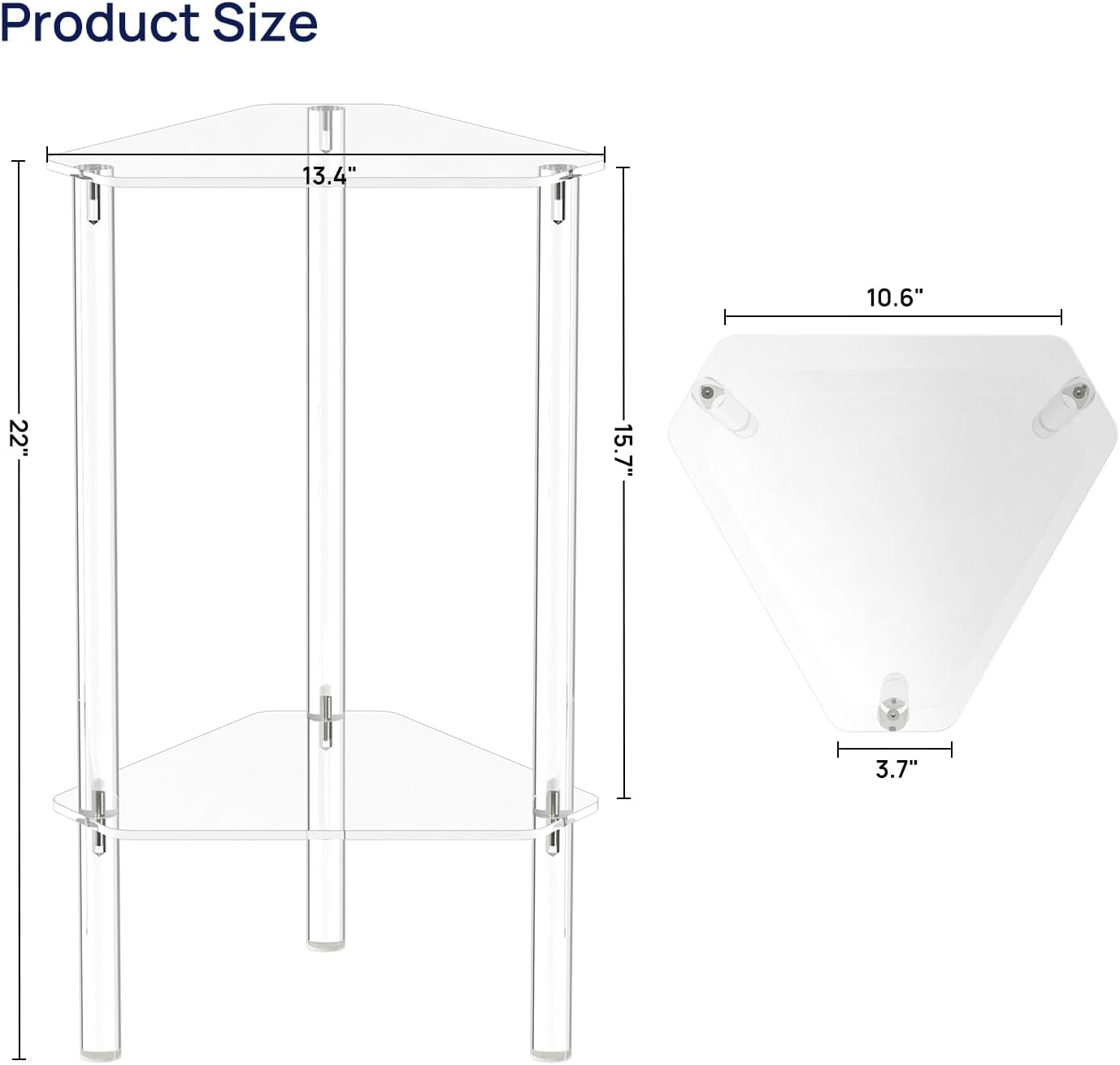 HMYHUM Clear Acrylic Triangle End Table, Corner Side Table for Small Spaces, Small Accent Table for Living Room, Bedroom and Balcony, Easy Assembly
