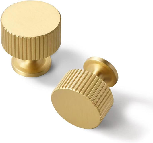 SALISENG- 5 Pack Solid Brass Kitchen Cabinet Knobs,Matt Gold Drawer Pulls, 1-1/10 Inch 28mm Diameter, Modern Furniture Handles for Cupboard Wardrobe (BOURGUE)