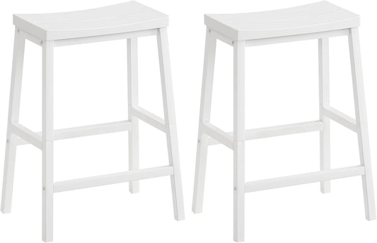 HOOBRO Bar Stools, Set of 2 Bar Chairs, 23.6 Inch Saddle Stools, Kitchen Counter Seat with Footrests, Industrial Barstools for Dining Room, Kitchen, Counter, Bar, White WW02MD01