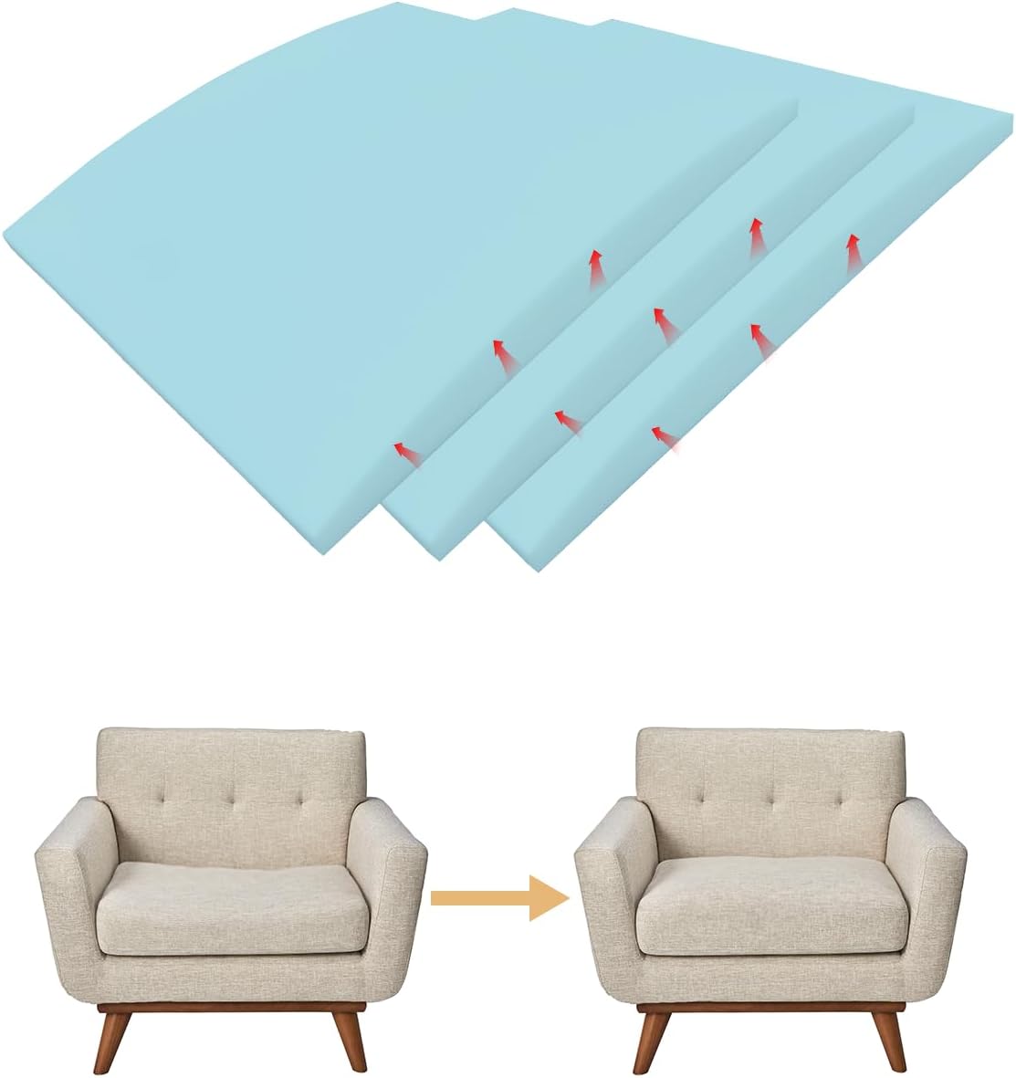Couch Cushion Support, 20" x 20" Sofa Cushion Support for Sagging Seat, High Density Replacement Foam Insert for Sagging Couches, Loveseat, Furniture (Blue-3 pcs)