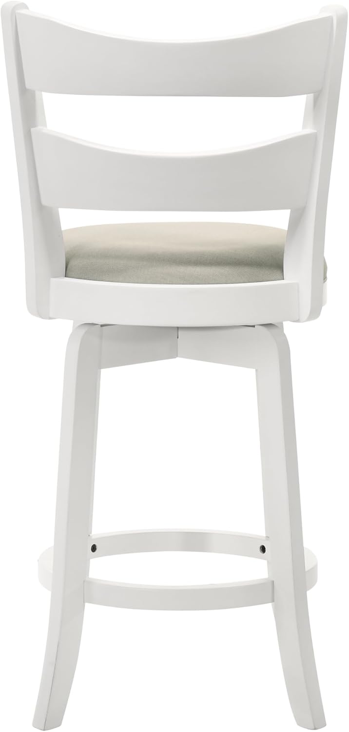 Armen Living Blair 26 in. Matte White Counter Height Rubberwood Swivel Barstool with Fog Fabric Seat - Set of 2
