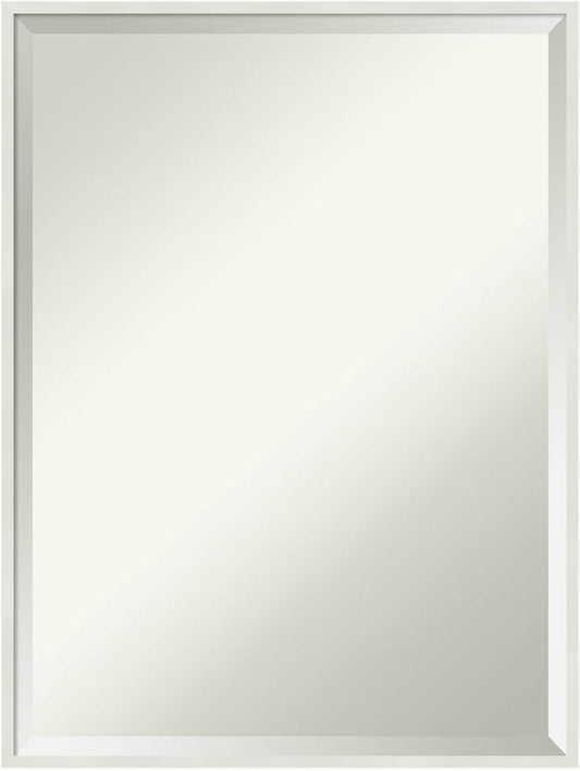 Amanti Art White Bathroom Mirror for Over Sink, 25x19 Lucie White Rectangle Vanity Mirror, Medium Modern Wood Frame, Hangs Horizonally and Vertically, Bathroom Wall Decor, Beveled Edge from WI, USA