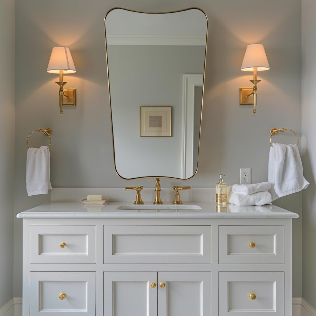 ANDY STAR 24x40 Inch Mirror, Brushed Gold Bathroom Mirror for Over Sink, Large Decorative Wall Mirror with Stainless Steel Frame, Anti-Rust, Italian Luxury Style Home Decor