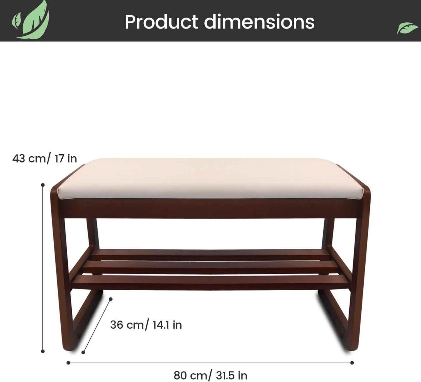 Solid Wood Shoe Rack, 2 Tier Shoe Storage Bench with Cushion Seat, 8 Pair Shoe Organizer for Entryway, Walnut, 32 Inch