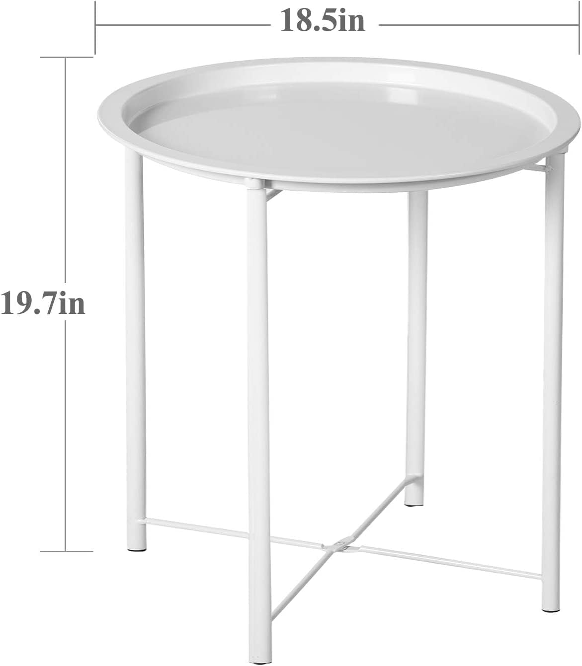 VECELO Side/End Table, Folding Round Metal Anti-Rust and Waterproof Outdoor or Indoor Tray for Living Room Bedroom Balcony and Office, 2 PCS, Beige