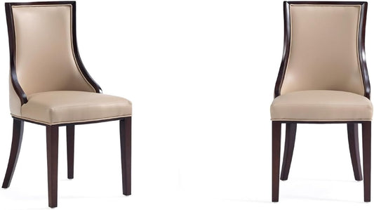 Manhattan Comfort Grand Avenue Faux Leather Dining Chairs, Parsons Accent Furniture with Padded Wingback Seat and Solid Beech Wood Frame, Set of 2, Tan