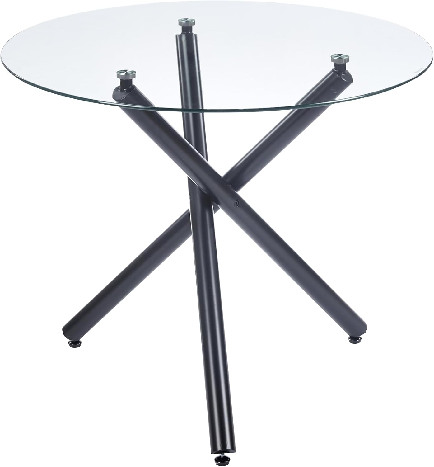 Kitchen Table Classic Dining Table for 4 Round Glass Dining Table 35.43" Kitchen & Dining Room Tables with Metal Legs and Glass Tabletop for Dining Room and Apartment, Black