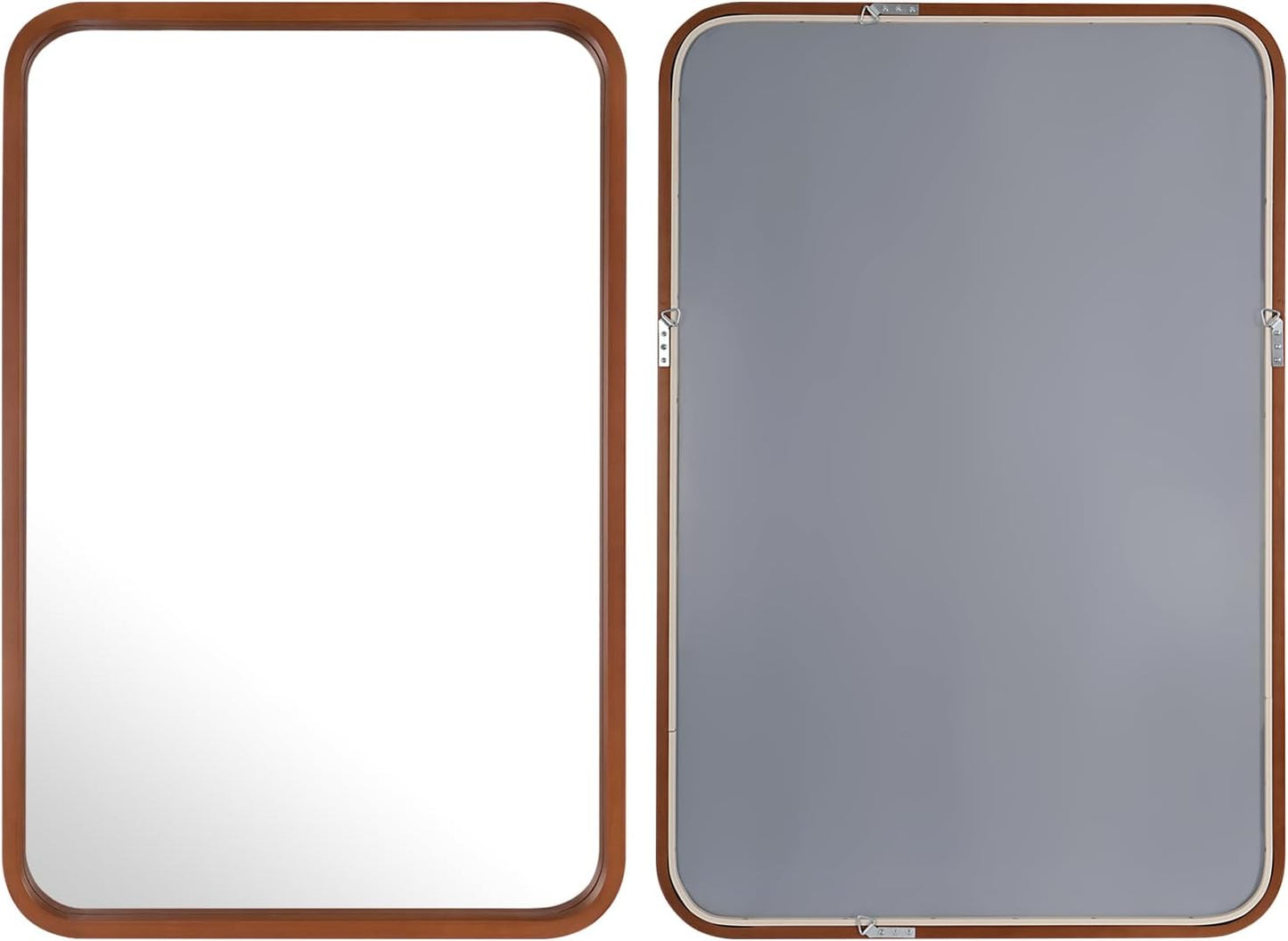 WallBeyond 24x36 Inch Wood Mirror for Bathroom, Wooden Frame Wall Mirror Farmhouse Wall Mounted Rectangle Mirror for Vanity (Horizontal/Vertical Walnut Color)