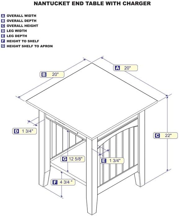 AFI Nantucket End Table with Built-in Charger in Walnut
