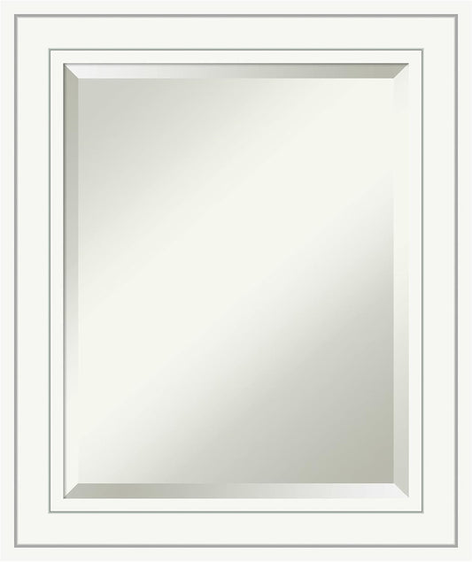 Amanti Art White Bathroom Mirror for Over Sink, 25x21 Craftsman White Rectangle Vanity Mirror, Small Casual Wood Frame, Hangs Horizonally and Vertically, Bathroom Wall Decor, Beveled Edge from WI, USA