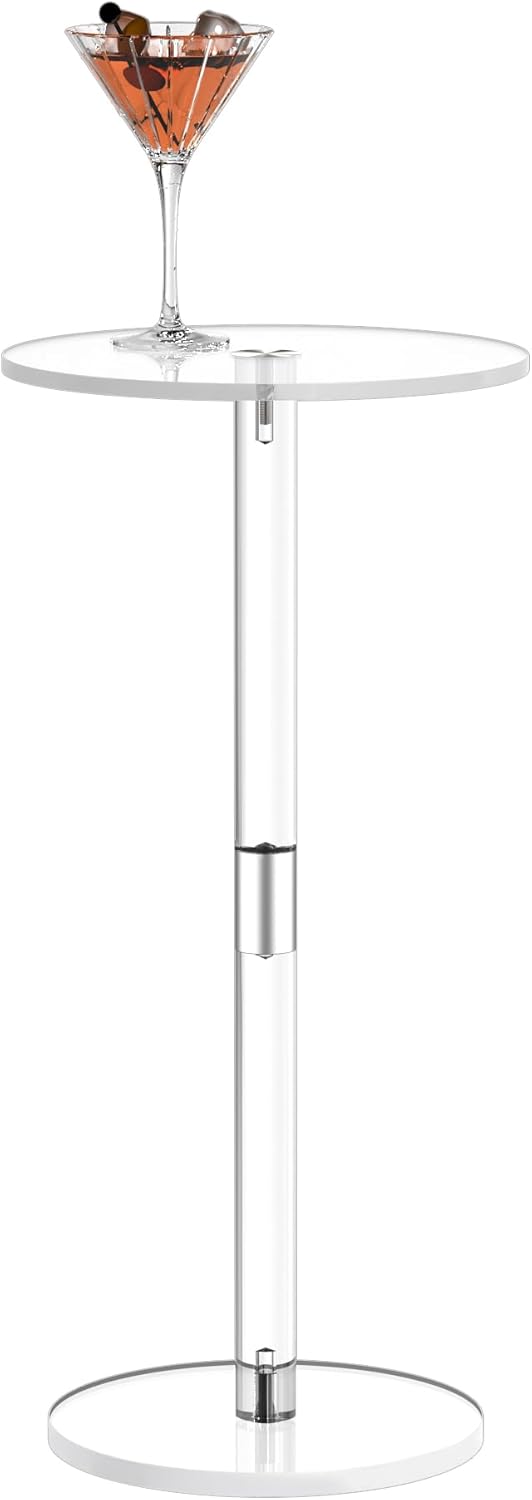 HMYHUM Acrylic Drink Table for Small Spaces, 10" L x 10" W x 21.3" H, Drink Side/End Table for Living Room, Round, Easy Assembly, Clear