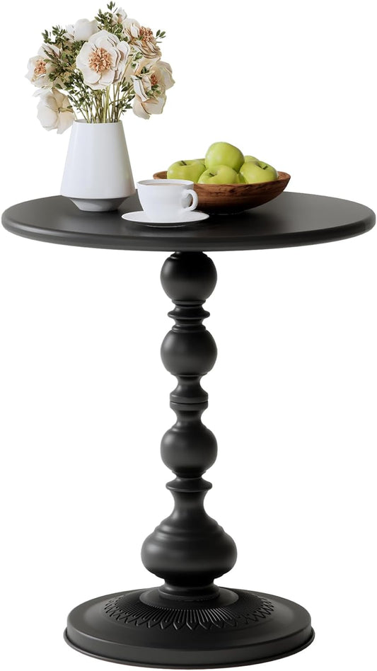 XIV Metal Small Round Side End Table, Vintage Matte Coffee Drink Cocktail Table, Accent Pedestal Table for Living Room Corners and Small Spaces, 21'' Height (Black)