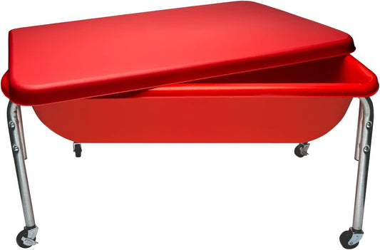 Children's Factory Medium Sensory Table – 18″ Height Table and Lid, Sandbox with Lid, Water Table for Kids, Red