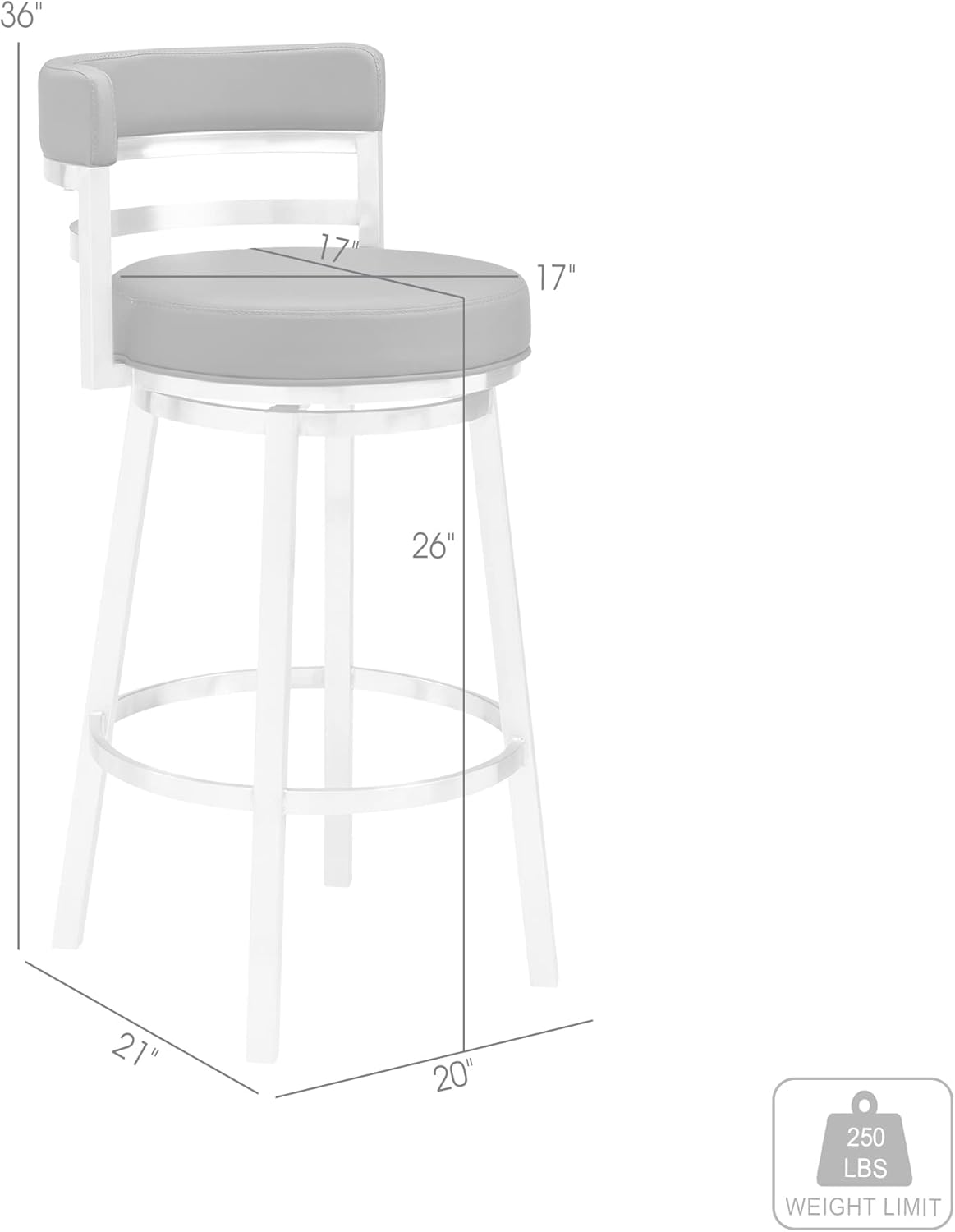 Armen Living Titana 26" Counter Height Swivel Black Faux Leather and Brushed Stainless Steel Bar Stool