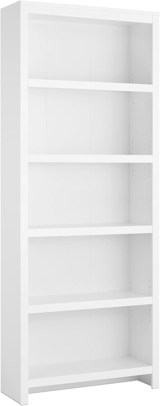 Prepac Moda 5-Tier Tall Wooden Bookcase, White Storage Cabinet, Display Cabinet, Bookshelf with Storage Shelves 31.75" W x 80" H x 12" D for Home Office, Living Room, Bedroom Organizer