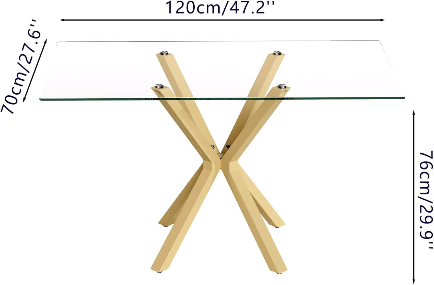 Tempered Glass Dining Table for 4, 48 Inch Rectangular Kitchen Table with Gold Metal Legs Modern Style Dinner Table for Dining Room Kitchen