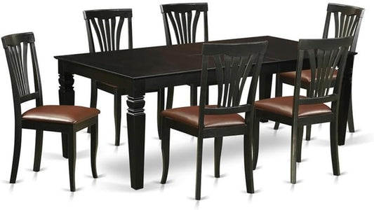 East West Furniture LGAV7-BLK-LC 7 Piece Kitchen Table & Chairs Set Consist of a Rectangle Wooden Table with Butterfly Leaf and 6 Faux Leather Dining Chairs, 42x84 Inch, Black