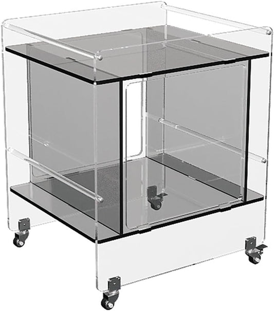 Transparent Acrylic Mobile Side Table with Wheels - Multifunctional Storage & Stylish Home Decor (Grey)