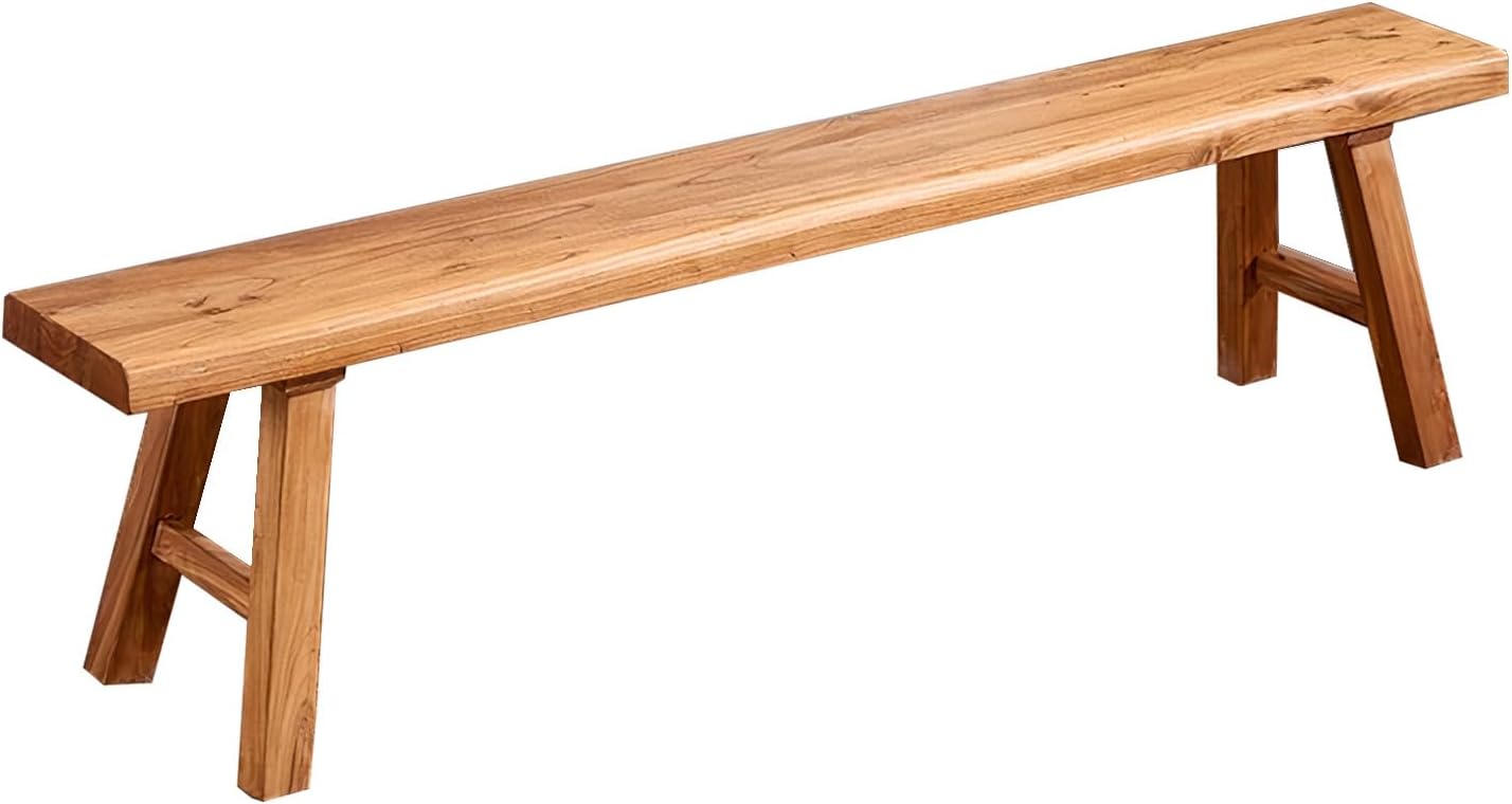 55.1in Wood Bench Indoor – Rustic Farmhouse Entryway Bench, Skinny Bench Design, Made of Extra-Thick Solid Wood, Perfect for Dining Room, Hallway, or End of Bed