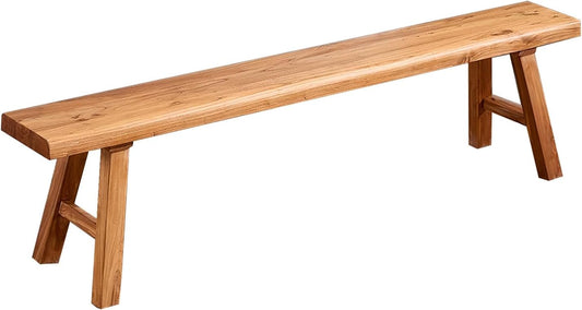 55.1in Wood Bench Indoor – Rustic Farmhouse Entryway Bench, Skinny Bench Design, Made of Extra-Thick Solid Wood, Perfect for Dining Room, Hallway, or End of Bed