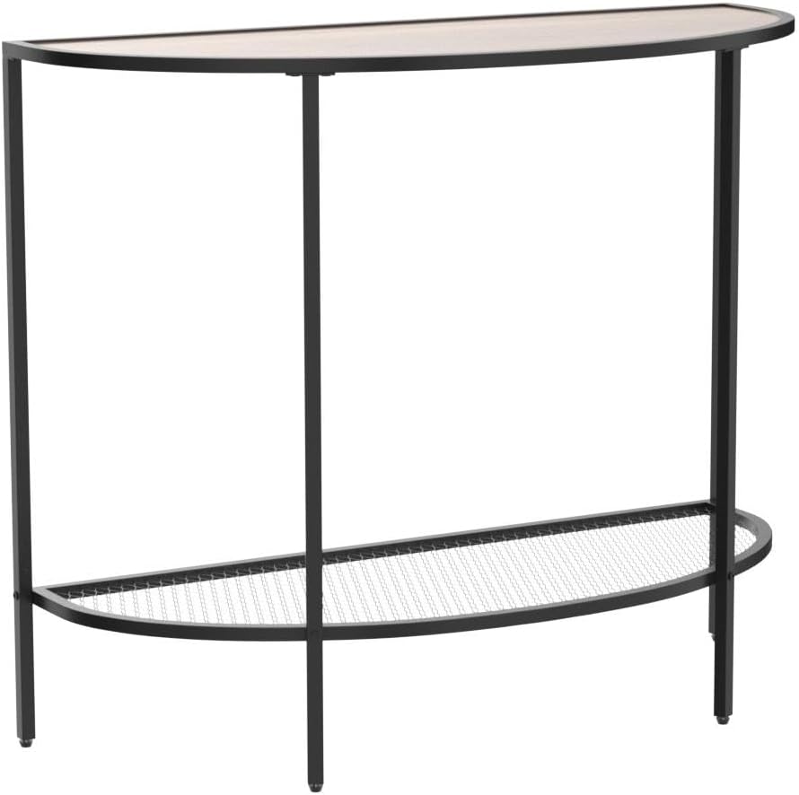 SAYGOER Entryway Table 2 Tier Small Console Table with Storage Half Moon Sofa Couch Table Mid Century Modern Narrow Entry Way Tables, 36.22" D x 11.8" W x 31.5" H, Easy Assembly, Dark Walnut