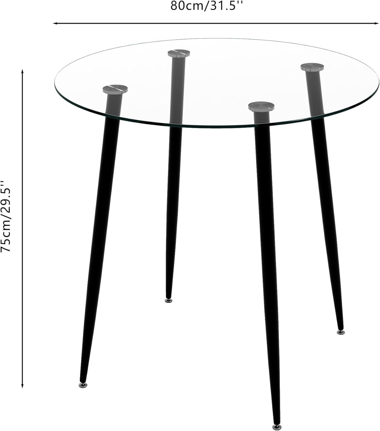 Tempered Glass Dining Table 32 Inch Round Kitchen Table with Black Metal Legs Modern Dinner Table for Dining Room Kitchen Small Space