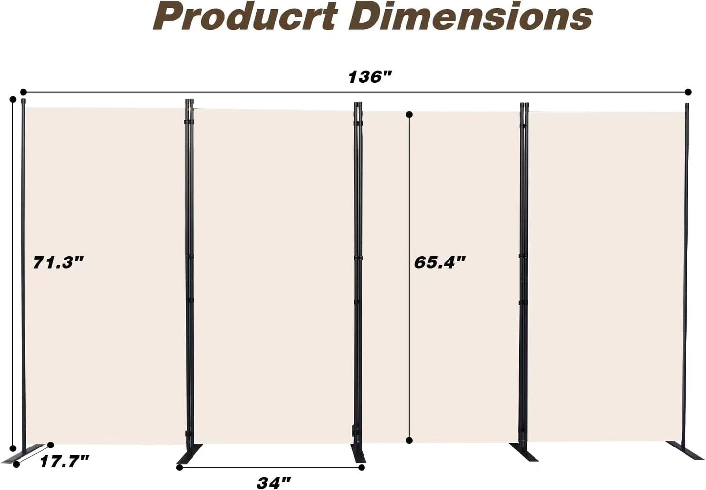 Room Divider, 4 Panel Folding Privacy Screens with Wider Support Feet, 6 Ft Portable Room Partition for Room Separator, 136" W X 71" H, Beige