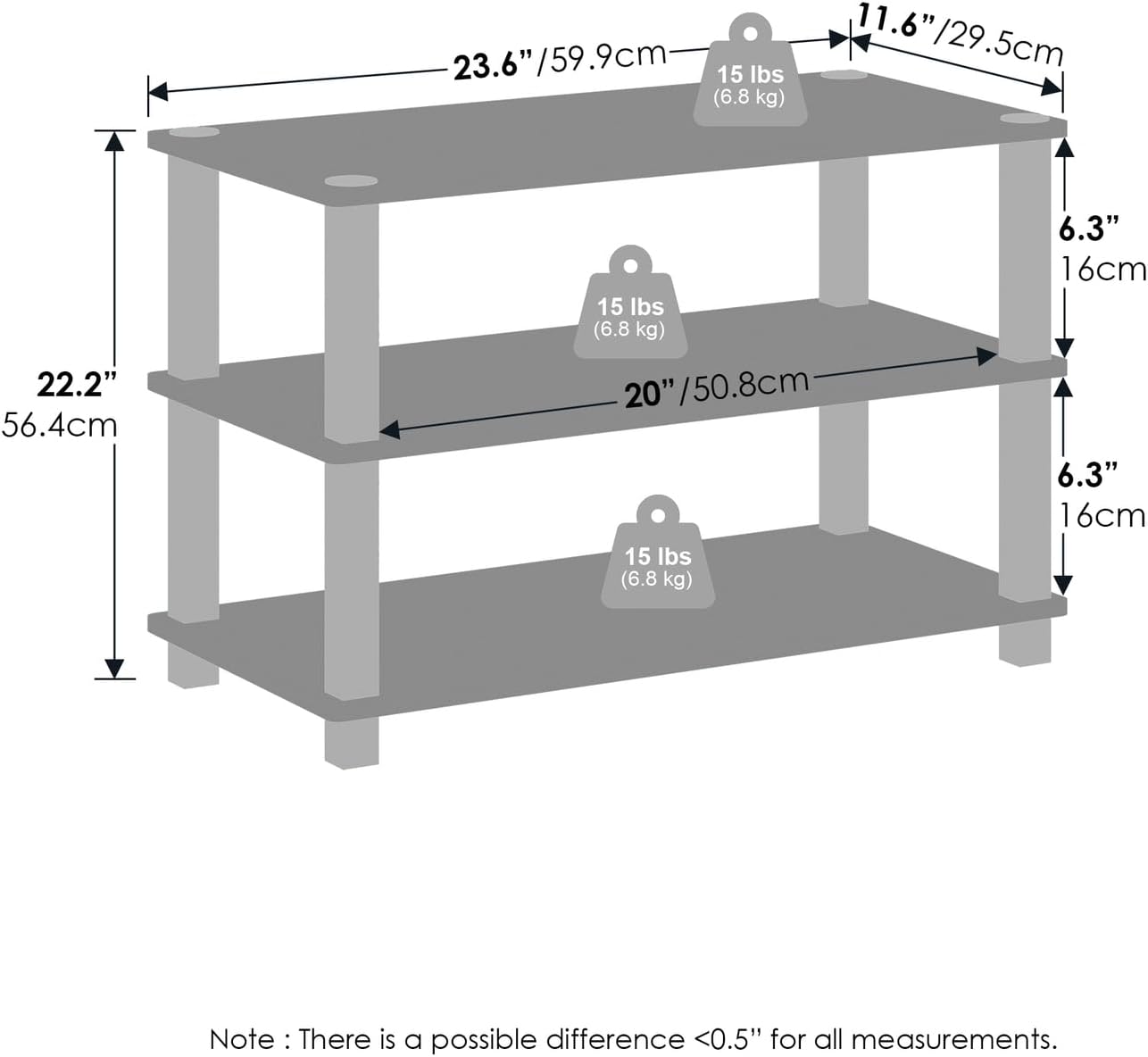 Furinno Turn-S-Tube 3-Tier Multipurpose Stackable Standing Shelves, Amber Pine/Black, Set of 2