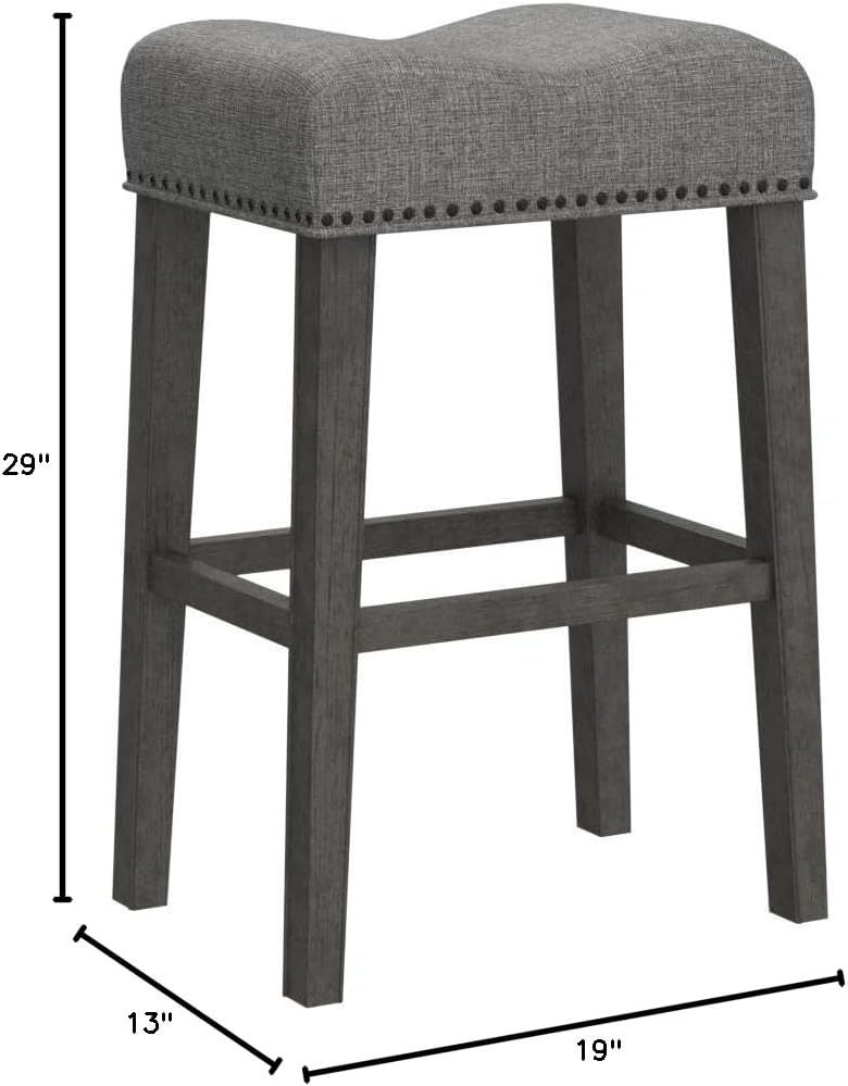 Roundhill Furniture Coco Upholstered Backless Saddle Seat Bar Stools 29" Height Set of 2, Gray