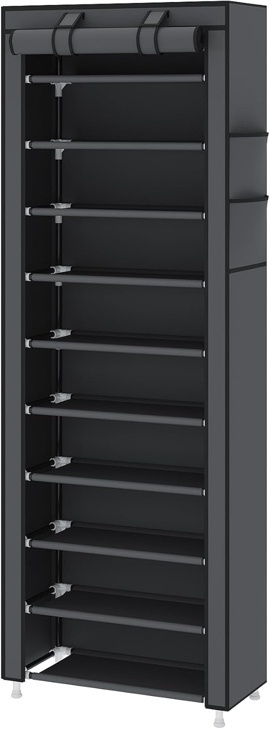 UDEAR 10-Tier Free Standing Shoe Rack Sturdy Shoe Rack Organizer for Closet Entryway Stackable Shoe Shelf with Dustproof Cover,Grey