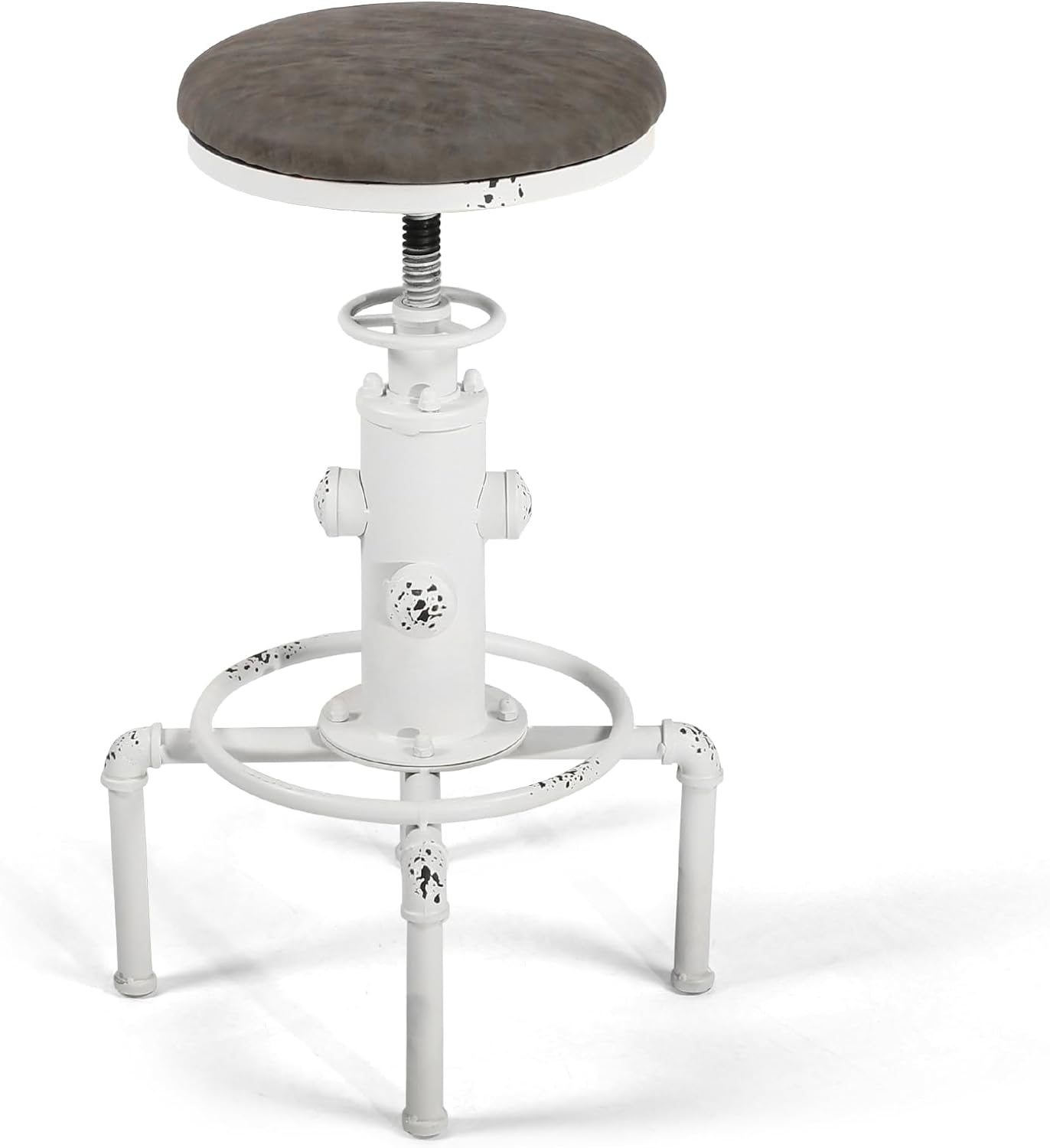 Topower Antique Vintage Industrial Barstool PU Leather Water Pipe Fire Hydrant Design Cafe Coffee Industrial Bar Stool Set of 2 Antique White