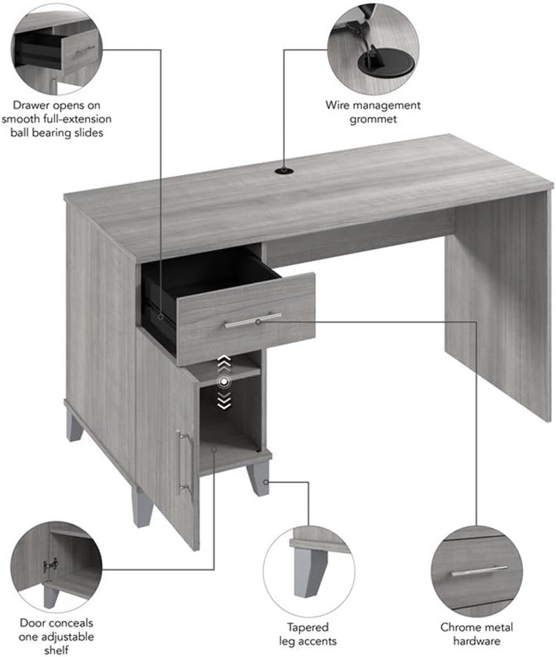 Bush Furniture Somerset 54W Office Desk with Drawer and Storage Cabinet in Platinum Gray | Computer Table for Home Office Workspace