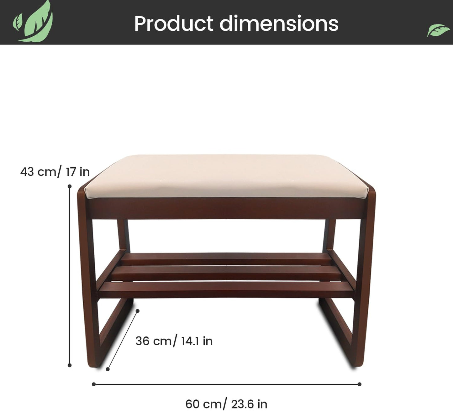 Solid Wood Shoe Rack, 2 Tier Shoe Storage Bench with Cushion Seat, 6 Pair Shoe Organizer for Entryway, Small, Walnut, 24 Inch