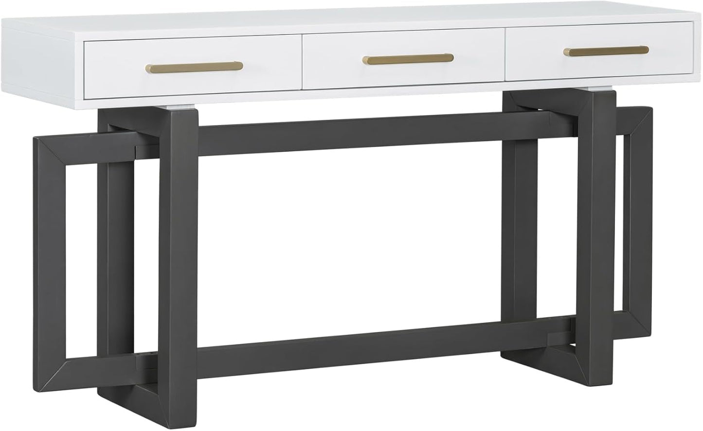 57” Console Sofa Table with 3 Storage Drawers, Modern Long Narrow Behind Couch Furniture for Living Room, Entryway, Foyer, Entrance, Hallway, Front Door, Corridor, Grey and White