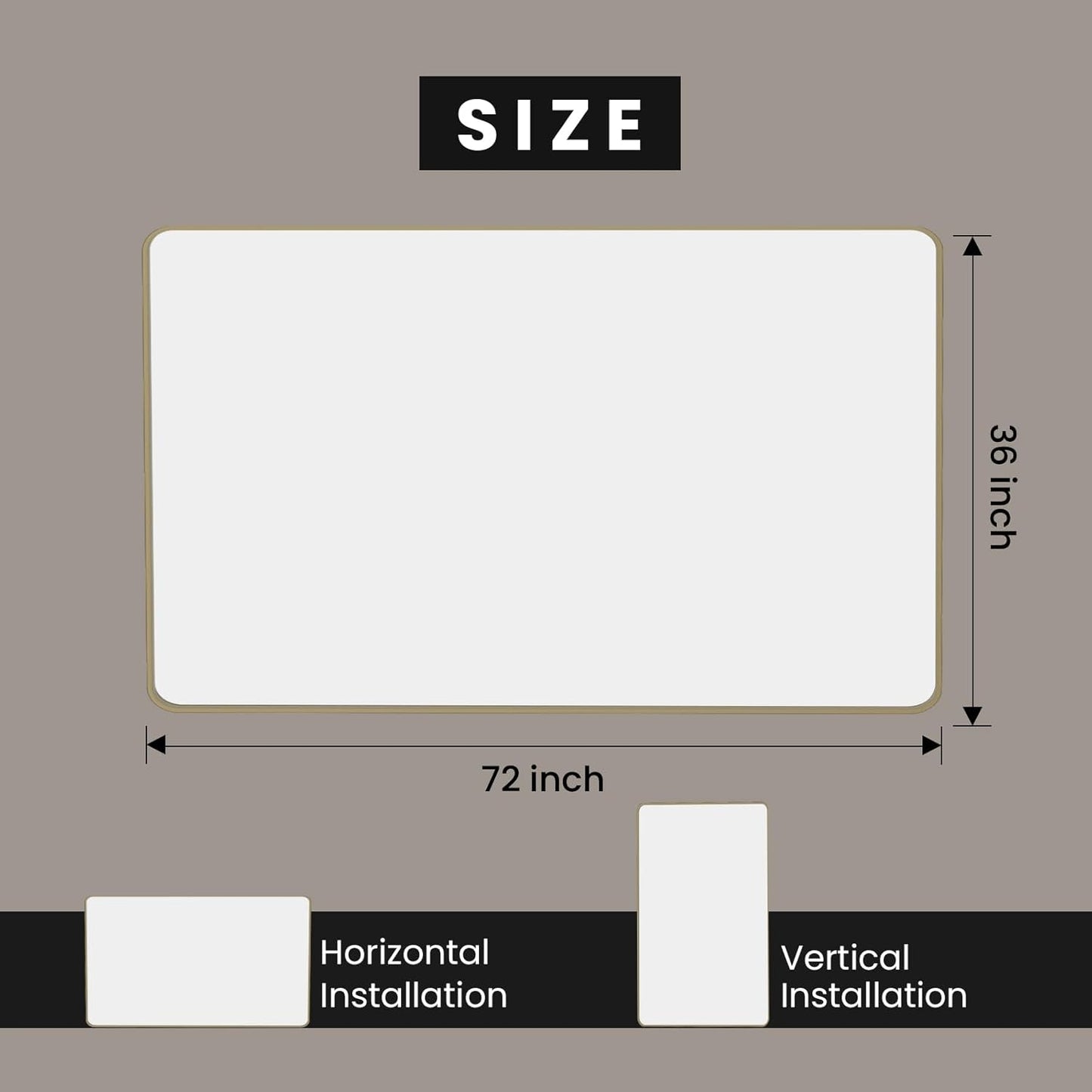 Bronze Bathroom Mirror 72x36 Inch, Brushed Bronze Metal Frame Mirror for Wall, Rounded Rectangle Bathroom Vanity Mirror with Tempered Glass, Anti-Rust, Horizontal/Vertical