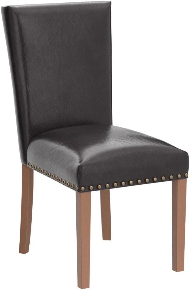 COLAMY Upholstered Parsons Dining Chairs Set of 2, PU Leather Dining Room Kitchen Side Chair with Nailhead Trim and Wood Legs - Dark Brown