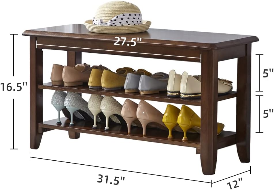 LEILISI Shoe Bench, Solid Wood Shoe Rack Bench Simple Style Shoe Storage Bench for Entryway Hallway Living Room and Corridor (31.5")