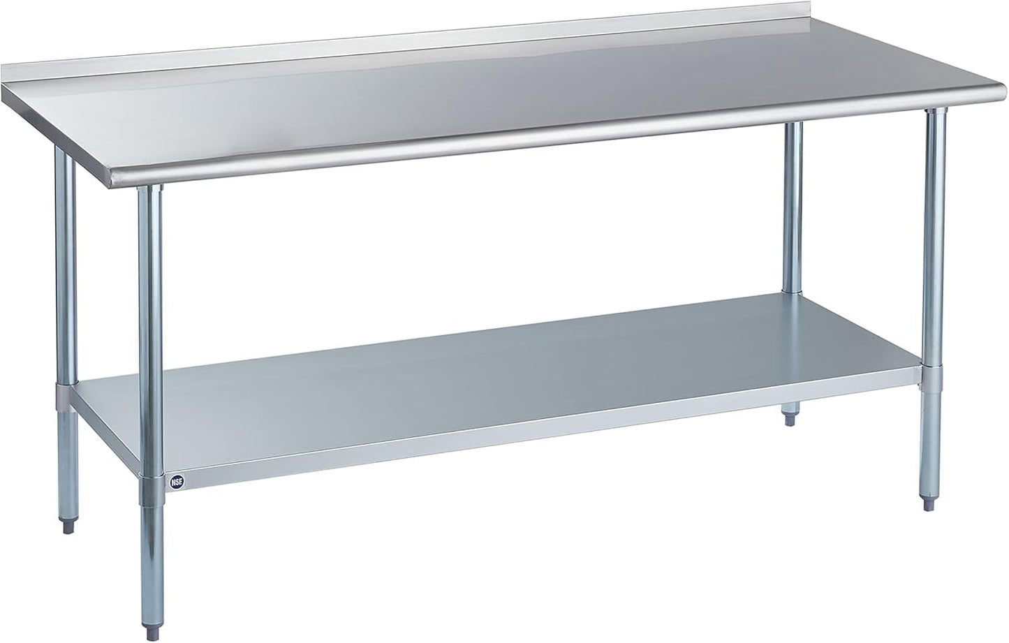 ROCKPOINT Stainless Steel Table for Prep & Work with Backsplash 30x72 Inches, NSF Metal Commercial Kitchen Heavy Duty Table with Adjustable Under Shelf and Table Foot for Restaurant, Home and Hotel