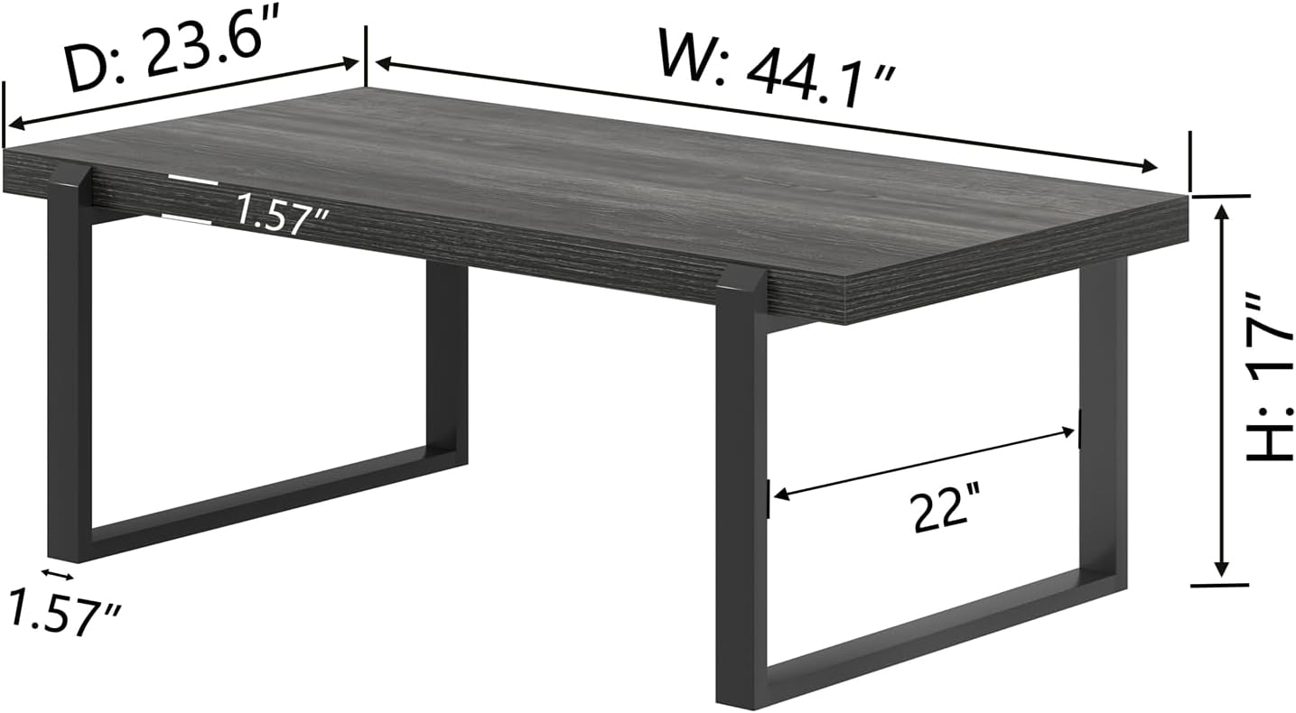 FOLUBAN Coffee Table, Modern Industrial Wood and Metal Center Table, Rectangle Cocktail Tea Table for Living Room, Dark Gray, 44 Inch