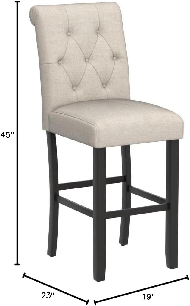 Roundhill Furniture Hendley Solid Wood Tufted Bartools, Set of 2, Tan