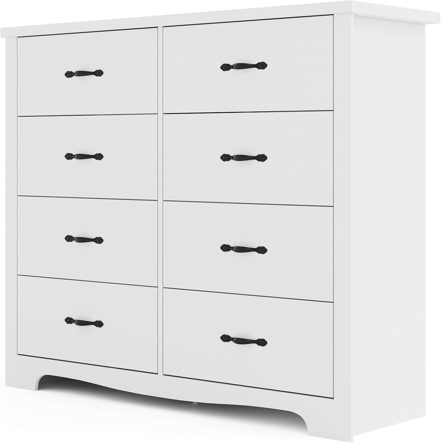 LINSY HOME White 8-Drawer Dresser - Modern Bedroom Chest with Wide Drawers, Wood Storage Organizer for Bedroom or Living Room