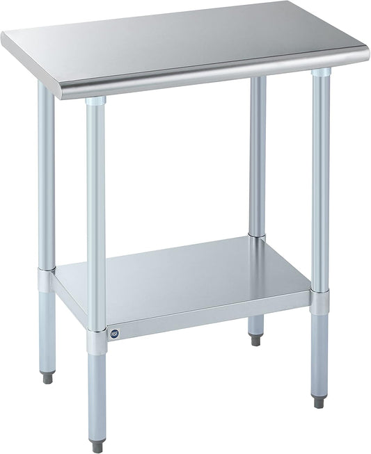 ROCKPOINT Stainless Steel Table for Prep & Work 18x30 Inches, NSF Metal Commercial Kitchen Heavy Duty Table with Adjustable Under Shelf and Table Foot for Restaurant, Home and Hotel