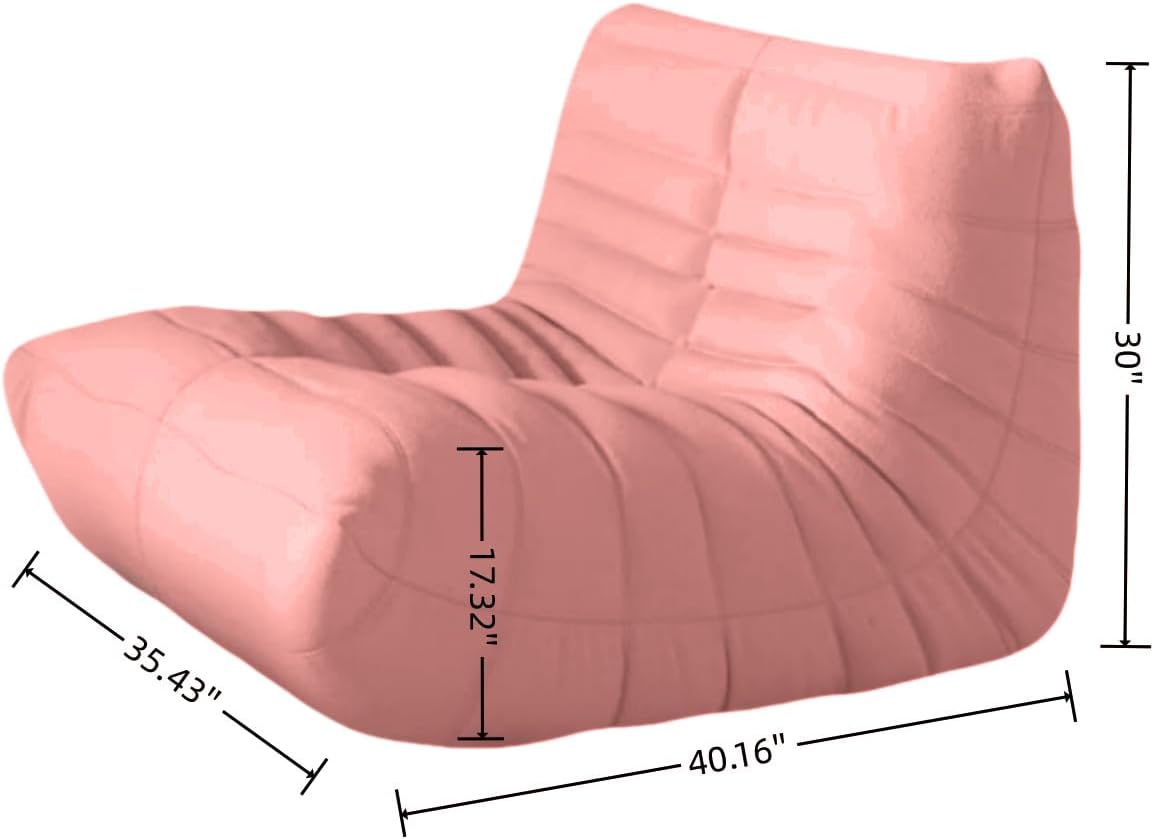 Bean Bag Chair - Memory Foam Bean Bag Chair for Adults, Comfy High-Resilience Single Sofa, Small Space Floor Chair, Chaise Lounge for Living Room, Bedroom (Pink, Wrinkles)