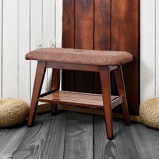 Shoe Entryway Bench, Bamboo Shoe Rack Bench, Organizer with 2 Tier Storage Simple Style Good Load Bearing, Ideal for Entryway Hallway Living Room,(Brown,23.6'')