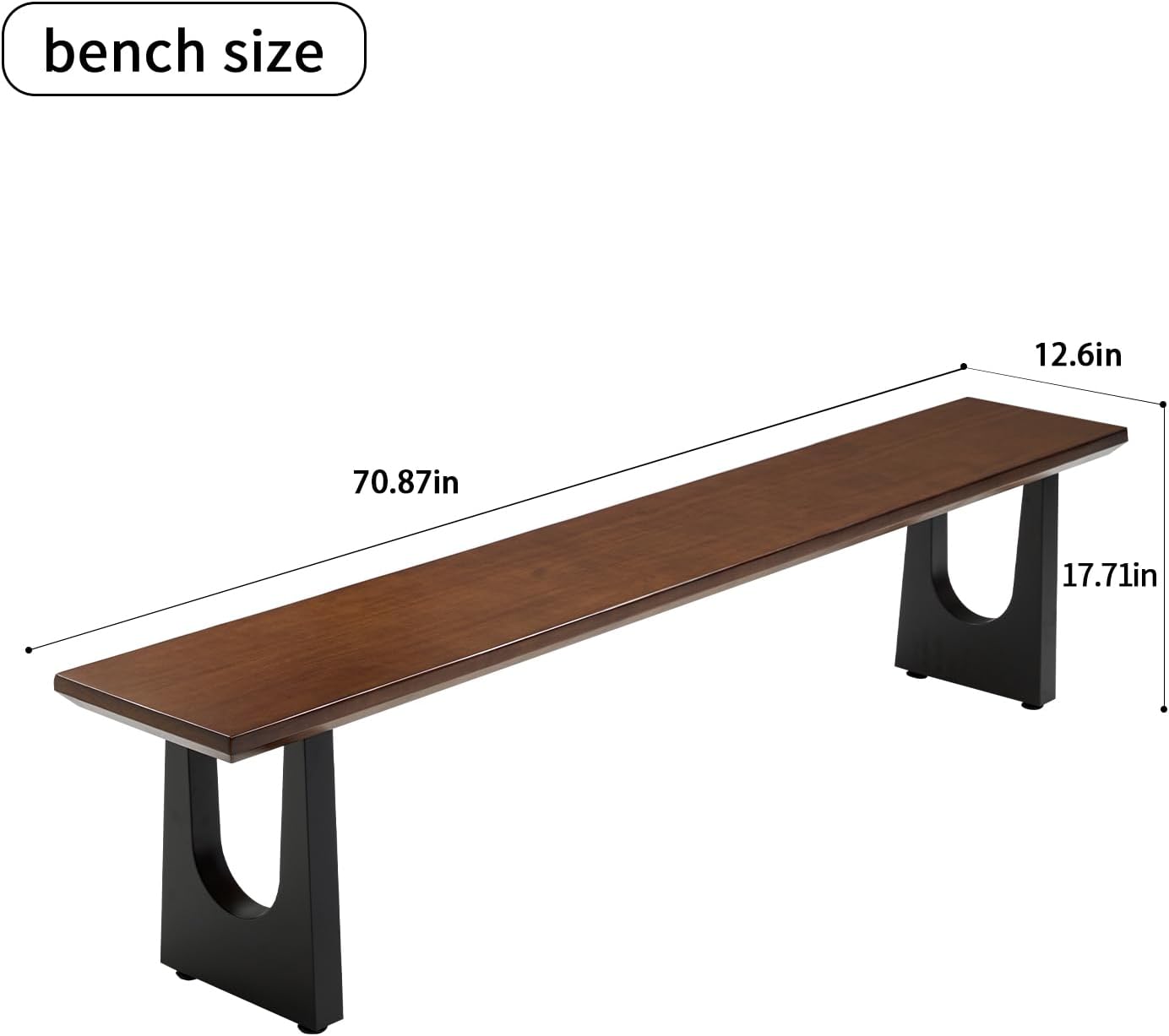 Walnut Color Long Bench Solid Wood Top Metal Legs U-Shaped Design Durable Sturdy Dining Bench Ideal for Office Home Restaurant Patio Multiple (Bench, 70.87in)