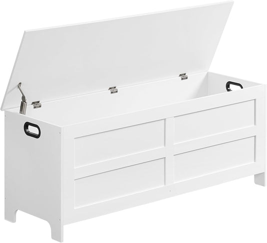 Storage Chest, 47.2” Large Toy Chest, Entryway Storage Trunk, Storage Bench with Safety Hinge, Entrance Bench for Living Room, Entrance, Bedroom, White SCWT48901