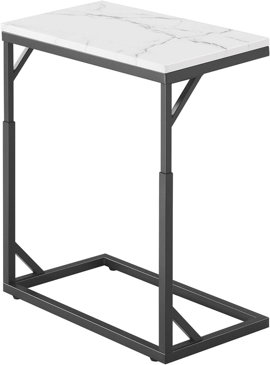 C-Shaped End Table, Small Sofa Table with Metal Frame, Adjustable Height Side Table for Couch, Living Room, Bedroom, Bedside (Black, Medium)
